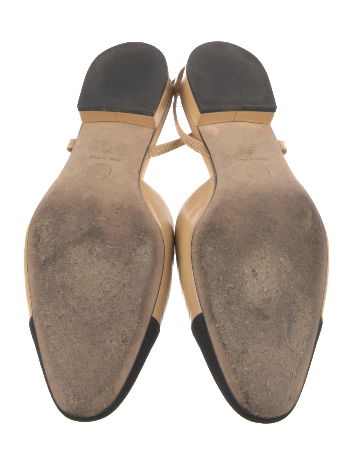 Chanel Interlocking CC Logo Goat Leather Slingback Flats